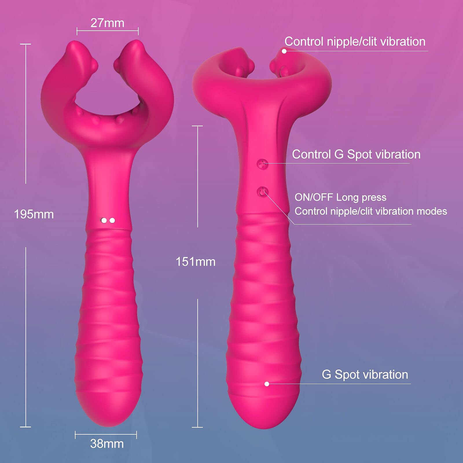 G-Spot Vibrator for Couple Clitoral Vagina Massaging Dildo G Spot Bullet Adult Sex Toys Rechargeable Waterproof Anal Stimulator with 12 Vibration Modes 3 Motors for Female Male Penis Clitoris Stimulation