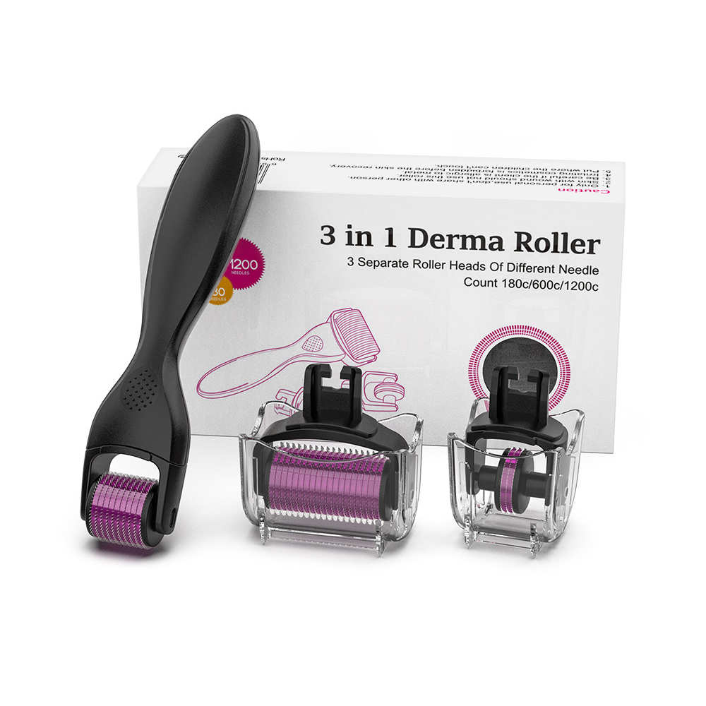 (White Purple) Derma Roller Microneedle Derma Roller DRS 3 In 1 Kit 180 600 1200 Titanium Needles Machine For Face Body Massage Skin Care 0.5mm 1.0mm 1.5mm