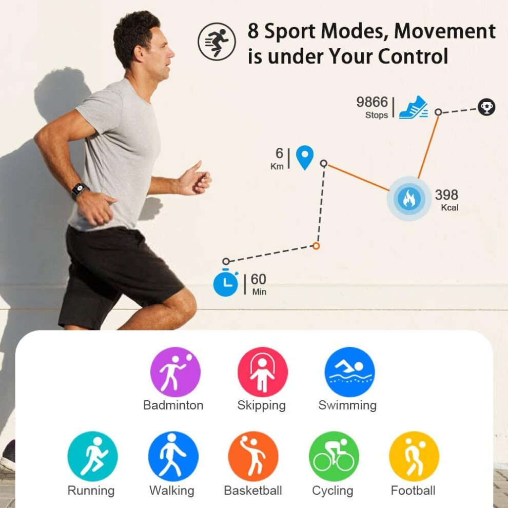 Fitness Tracker Smart Watch With Blood Oxygen Blood Pressure Heart Rate Black