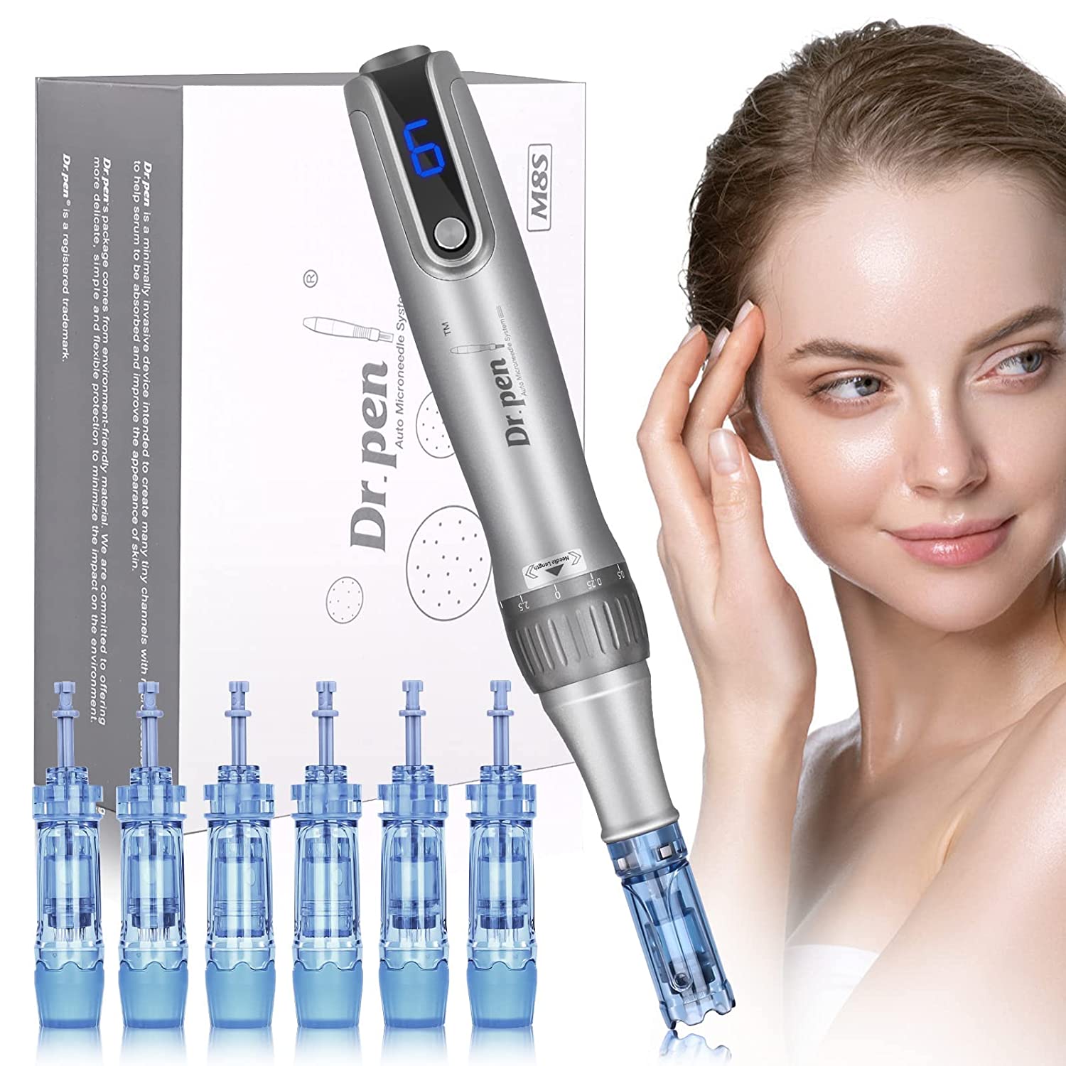 Dr. Pen Ultima M8S Professional Microneedling Pen Wireless Derma Pen Microneedle Dermapen for Hair Beard Growth Amazing Skin Pen for Face Body 2pcs 12pin 3pcs 18pin 3pcs 36pin Replacement Cartridges