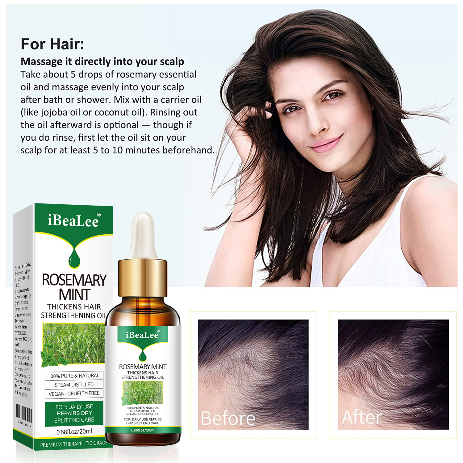iBeaLee Rosemary Mint Hair Care Essential Oil Hair Strengthening Oil Thick Hair Growing Essence Serum Hair Treatments 20ml