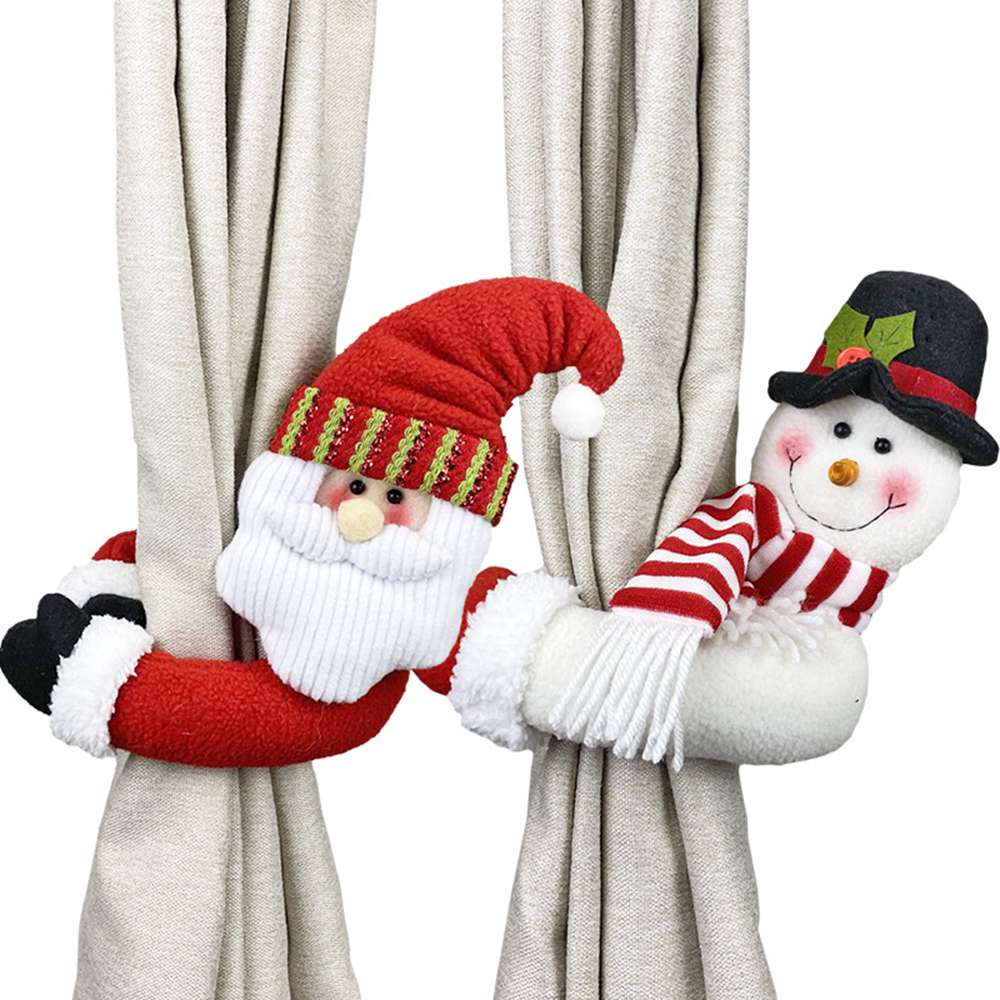 (1PCS Santa Claus) 2PCS 3D Christmas Curtain Tiebacks Dolls Curtain Buckle Holdbacks Curtain Clips Curtain Tie backs Window Strap Buckle Holder Xmas Santa Claus Snowman Window Home Decoration Decors Ornaments