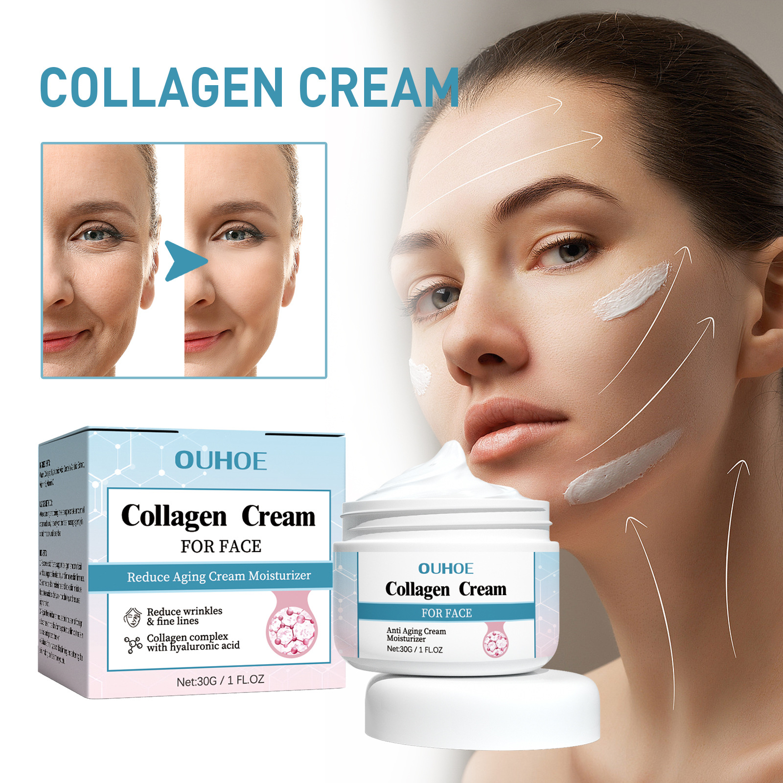 Collagen Face Cream Wrinkle Removal Cream Fade Fine Line Firming Moisturizing Tighten Repairing Hydrating Anti Aging