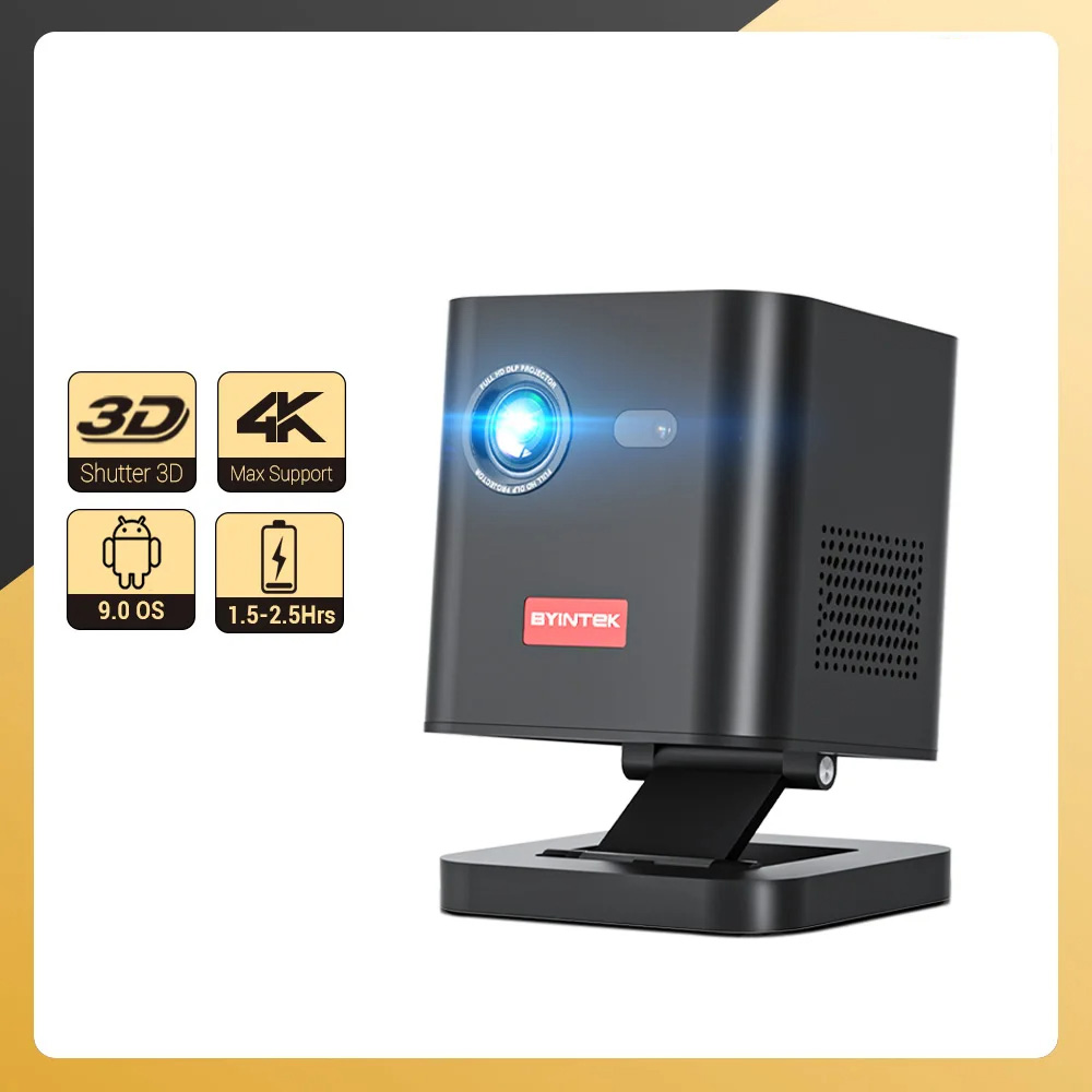 Smart Mini Projector with 90° Adjustable Base Stand 7800mAh Battery Powered Portable 3D 4K Android Projector