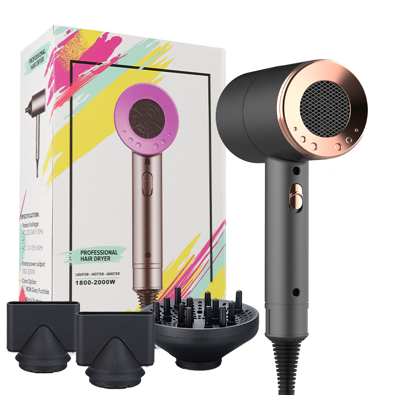 (Grey) Professional Super Sonic Hair Dryer 2000W Ion Blow Dryer High Speed 2000W Hair Dryer Set Household Hotel Salon Hammer Blow Dryer
