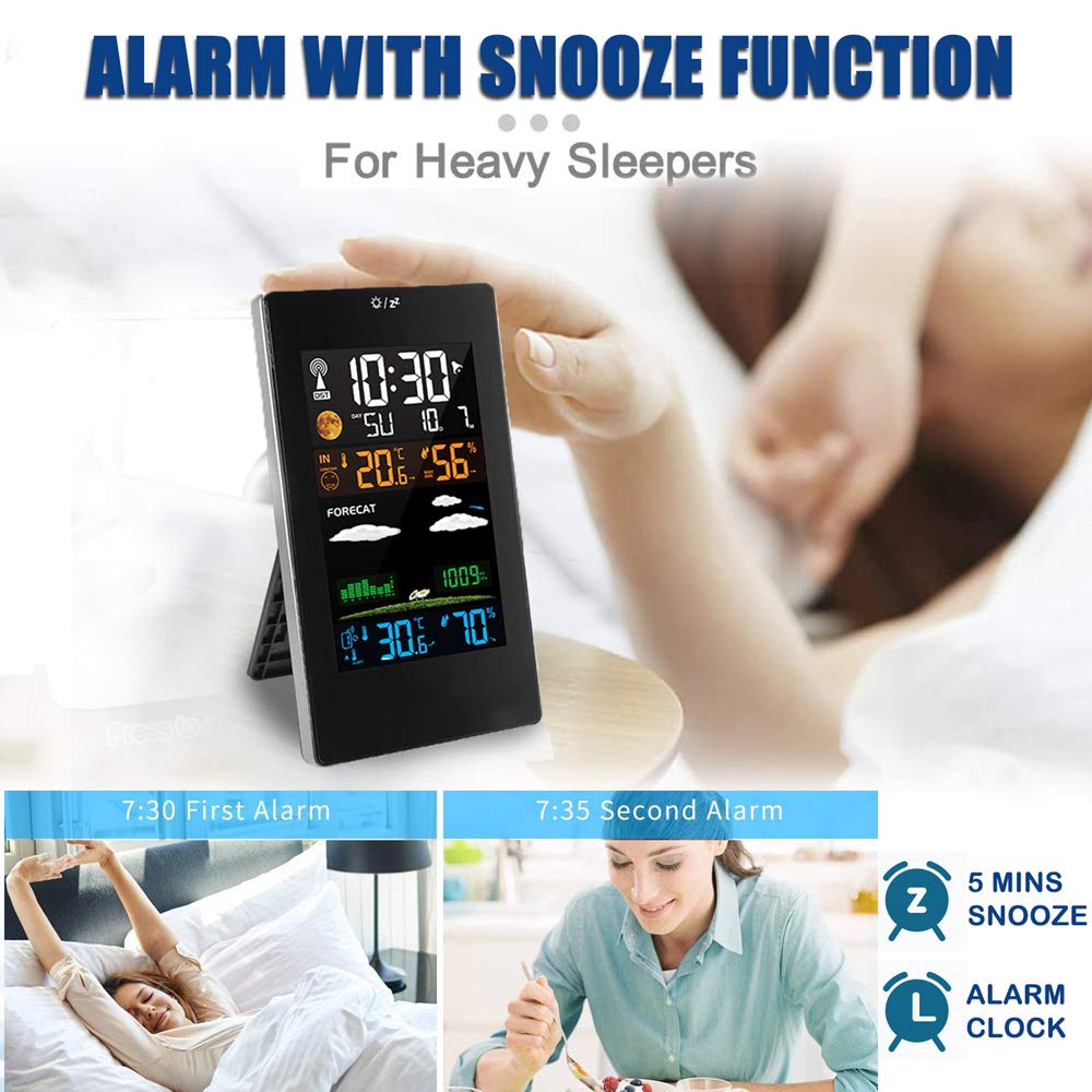 Wireless Weather Station Clock Indoor Outdoor Weather Forecaster with Sensor Digital Thermometer Humidity Barometric Pressure Ice Alert