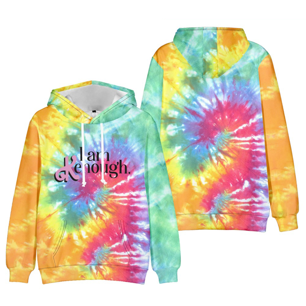 (Kids~100 cm) I Am Kenough Men Women Jumper Hooded Sweatshirt Letter Graphic Print Colourful Long Sleeve Sweatshirt Tie Dye