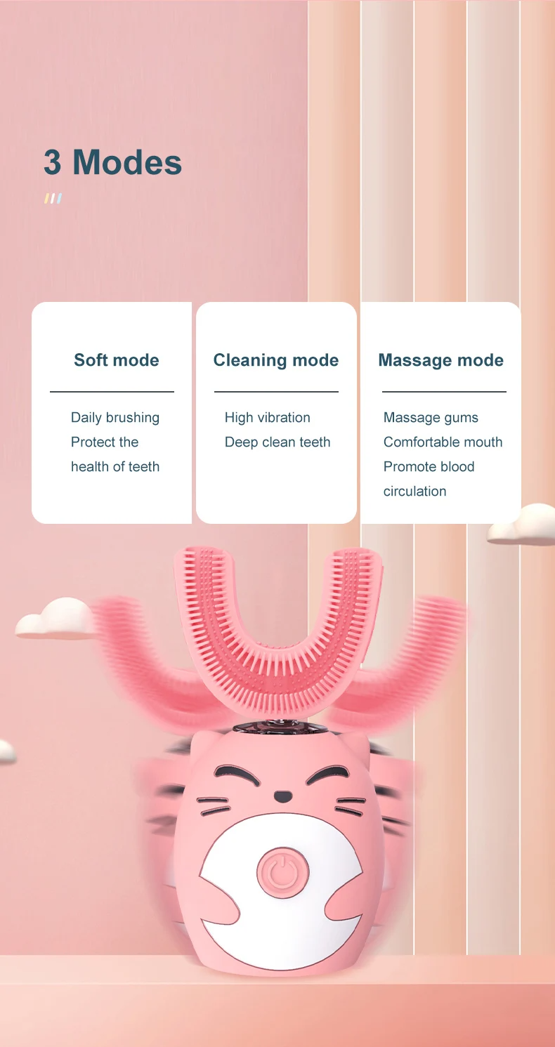 (8~15 Years Old~Blue) Kids U-shaped Sonic Electric Toothbrush Children Silicon Toothbrush 360 Degrees Smart Tooth Brush Teeth Whitening for Waterproof