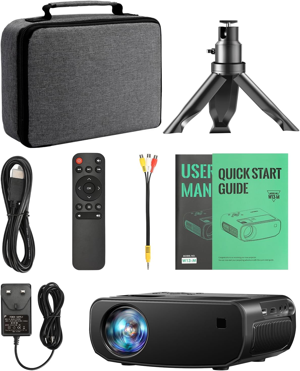 Projector WiFi Mini Projector Full HD 1080P 13000 Lux Portable projector Compatible with iOS Android Tablet PC TV Stick USB Tripod included