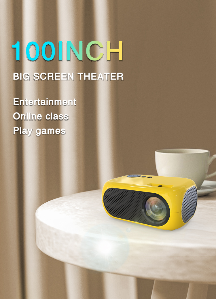 (Yellow Basic Version) MINI 4K Portable Projector Home Theater Portable HD 3D 1080P Home Cinema LED Video Game Laser Beam Projector Smart TV Box Through Port