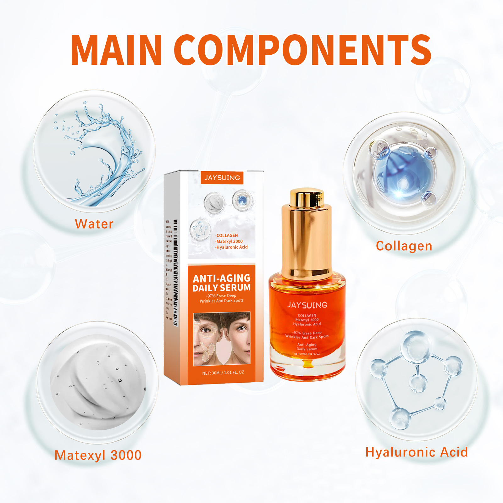 (1 PC) Collagen Boost Face Serum Fade Fine Lines Lifting Firming Deep Hydration Moisturizing Whitening Hyaluronic Acid Essence Anti Aging Skin Care Products