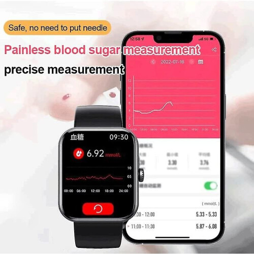 (Black) F57l Blood Glucose Monitoring Smartwatch, Fitness Tracker With Blood Pressure Smart Watch For Men Women