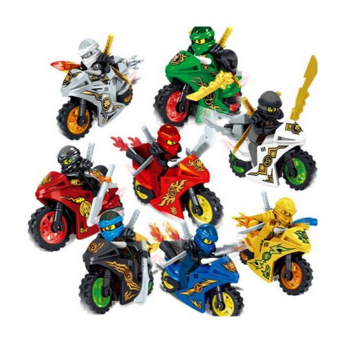8Pcs Ninjago Motorcycle Minifigures Ninja Mini Figures Fits Blocks Toy