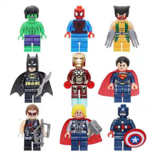 Minifigures Building Blocks Kit 9pcs Superhero Action Figures Toys for Superhero Movies Fans Kids Boys Girls Collection and Display Toy Gifts for Birthday Christmas Easter Childrens Day