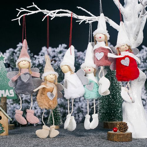 Christmas Angel Ornaments Elk Angel Feather Doll Pendant Christmas Tree Decor Hanging Decoration Christmas Plush Angel Pendant Child Cute Doll for Xmas Festive Home Decor Kids Gift