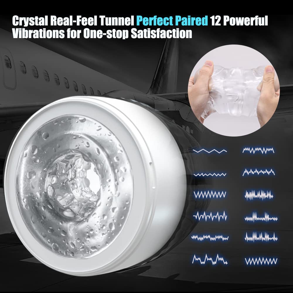Male Masturbator Sex Toys for Men Pocket Pussy Adult Toys Open-Ended Stroker Vibrator Stimulator Machine Toys 3D Textured Tunnel with 12 Vibration Modes Mens Sex Pleasure