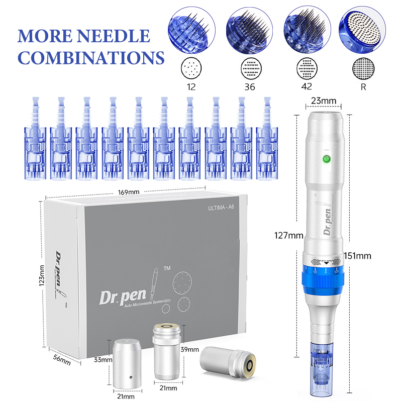 Dr. Pen Ultima A6 Micro Needle Pen Auto Electric Microneedling Pen Professional Kit Wireless Derma Beauty Pen Rejuvenation Machine Roller Skin Care Kit 5pcs 12pins 5pcs 36pins 5pcs 42pins 5pcs Nano Round Pin Cartridges