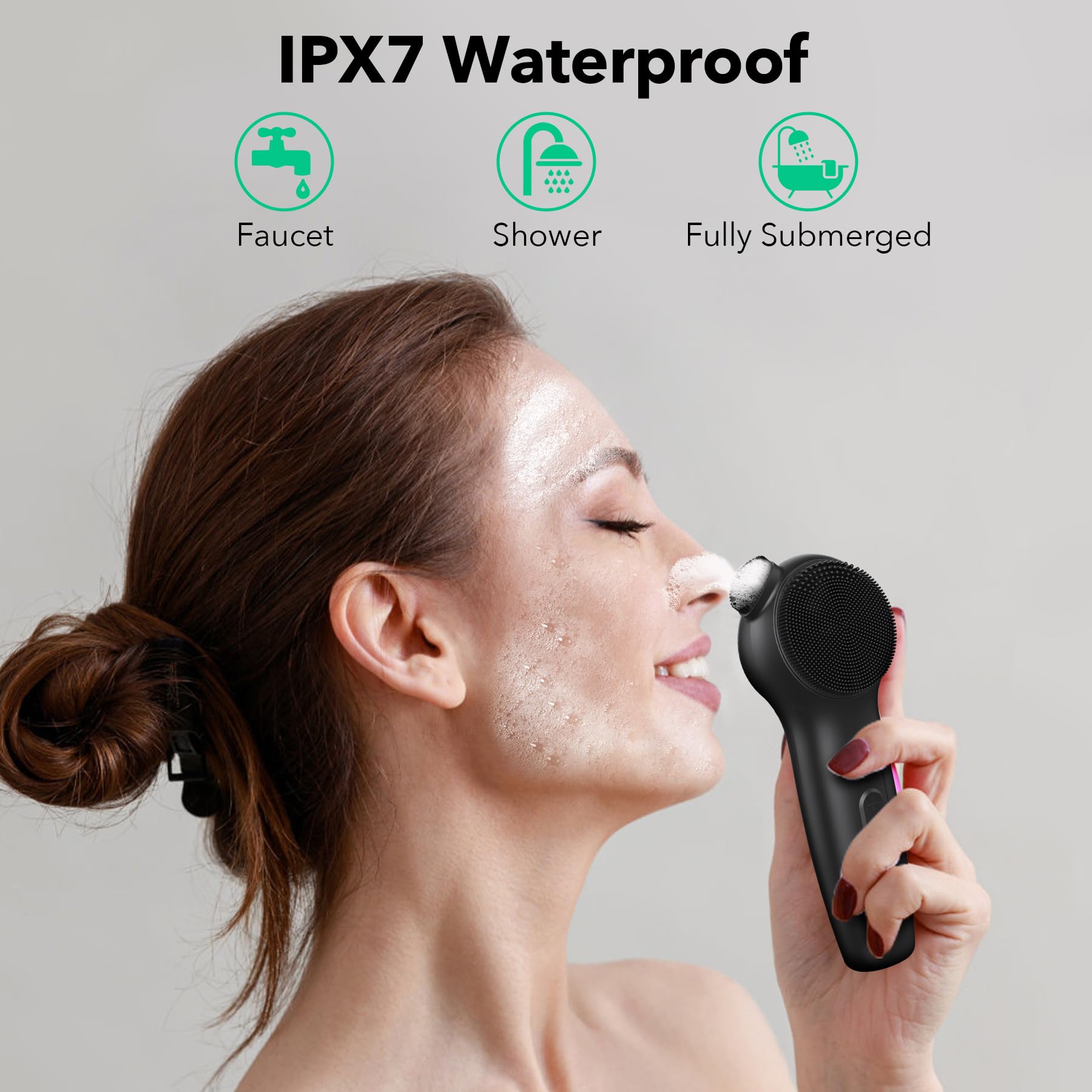 (Pink) Silicone Facial Cleaner Sonic Scrubber Thermal Massage Gentle Face Exfoliator Electric Powered Facial Cleansing Brush Nose Scrubber Reduce Blackhead
