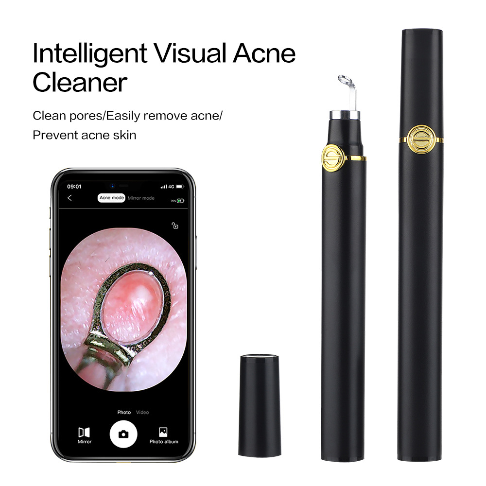 (Black) Blackhead Remover Smart Visual Acne Needle Cleansing Cosmetic Devices Acne Squeeze Pore Cleaner Facial Treatment Skin Care Tools