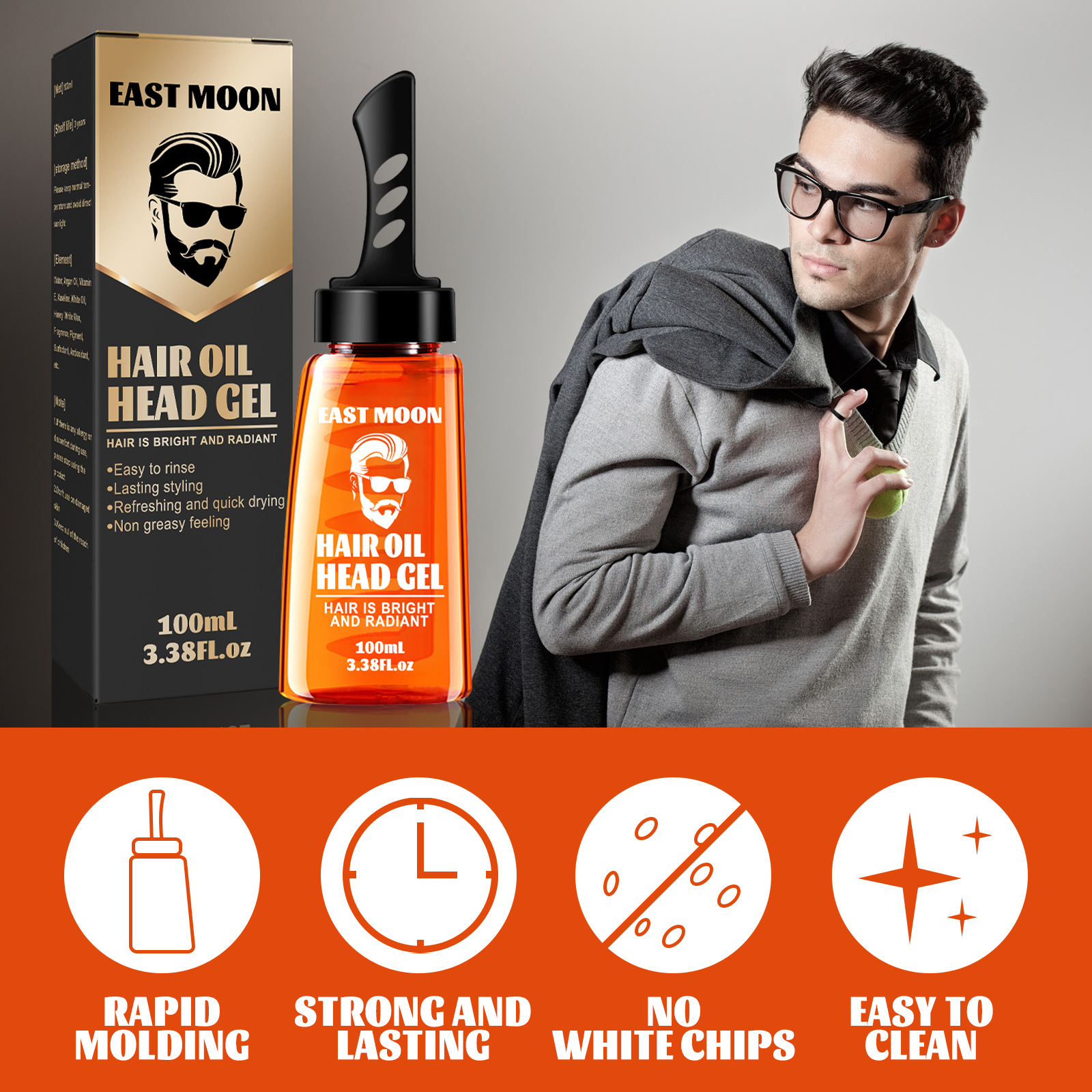 Hair Wax Gel with Comb Hair Styling Gel Hair Oil for Men Hair Styling Solution Long Lasting Strong Hold