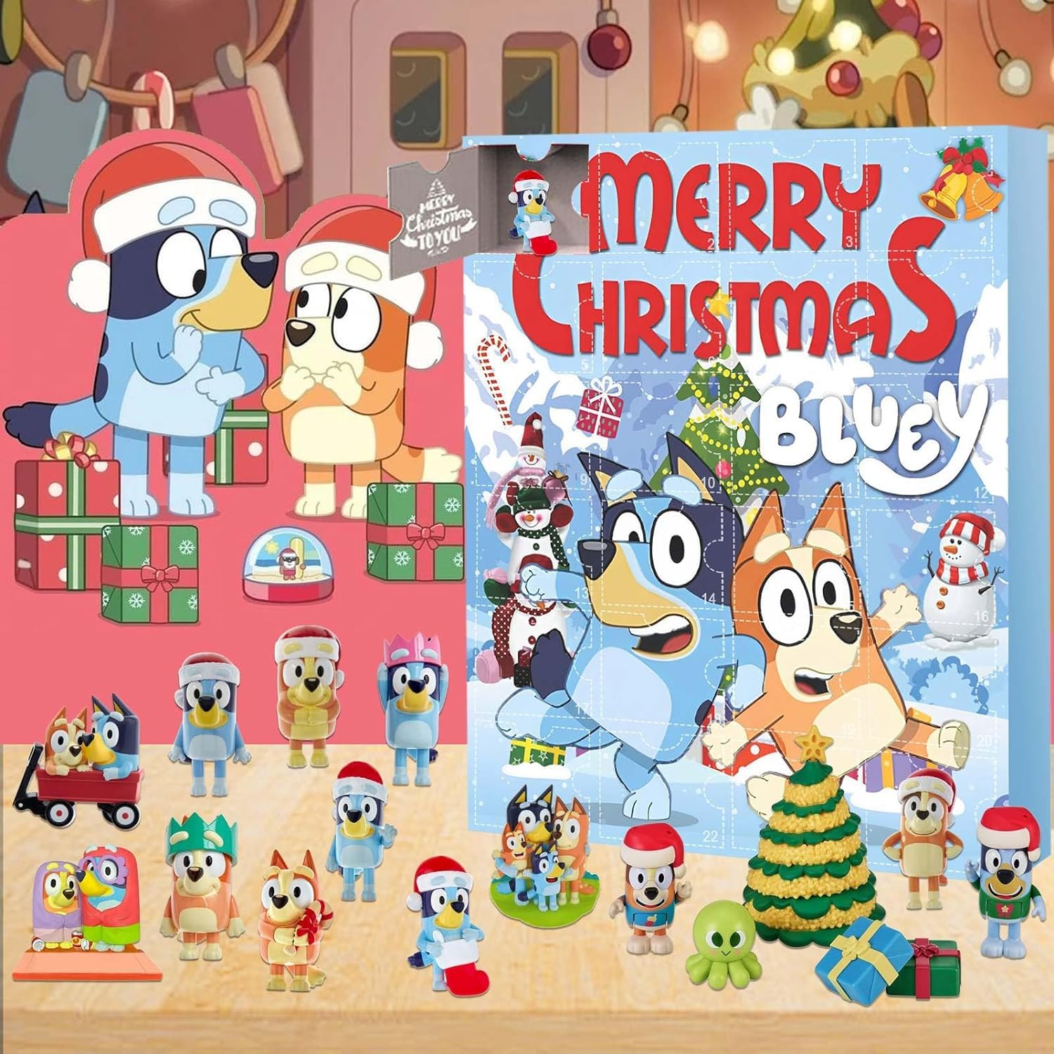 Christmas Advent Calendar Christmas 24 Days Countdown Calendar for Kids Adult 24pcs Bluey Figures Doll Home Ornaments Xmas Surprise Gift