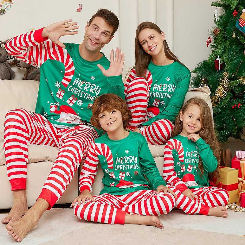 (3M Baby) Matching Family Pajamas Santa and Elk Print Christmas Family Matching Pajamas Adult Kid Baby Outfits Tops+Pants 2PCS Xmas Sleepwear Pyjamas Dog Clothes