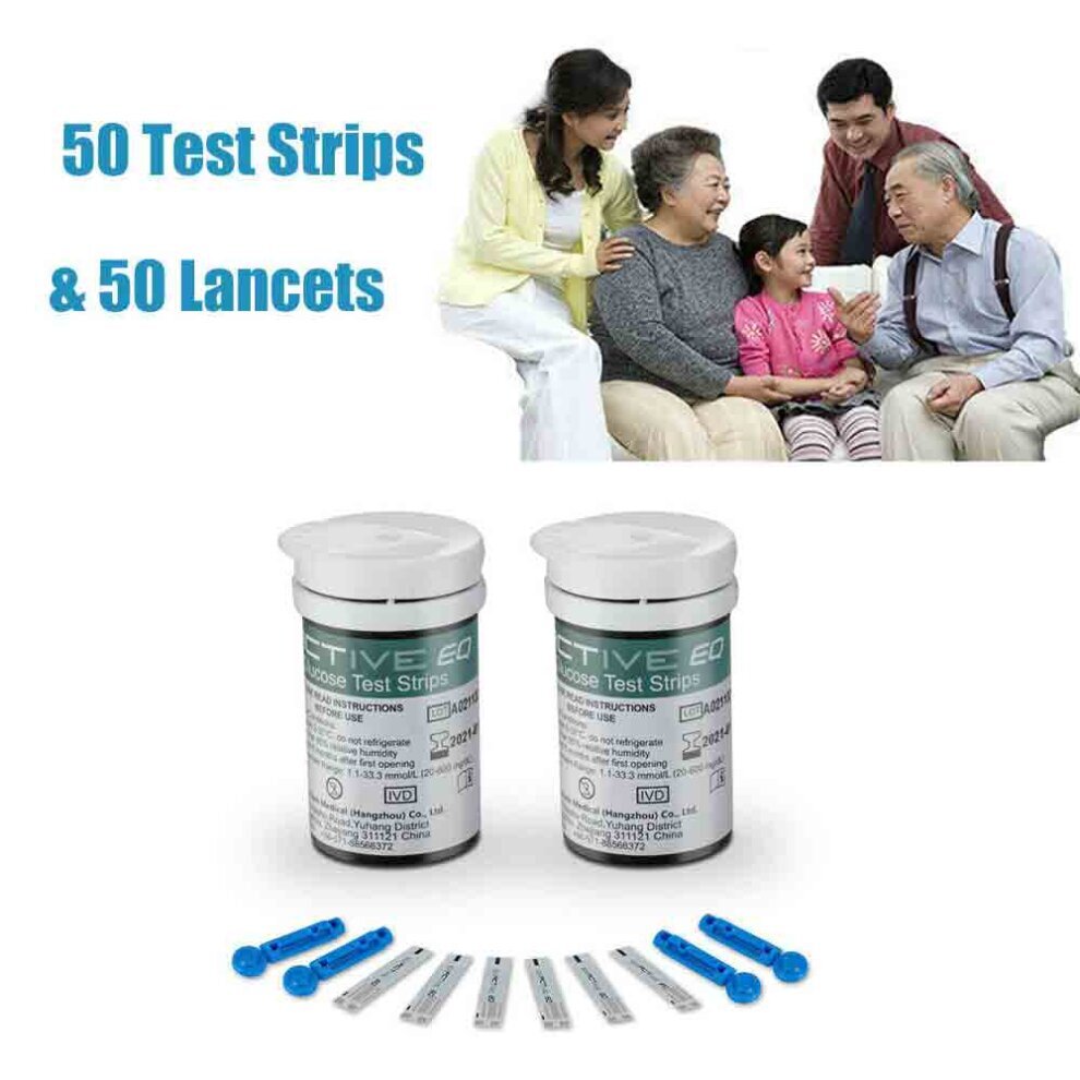 Blood Glucose Test Strips Blood Sugar Test Strips x 50 and Diabetes Lancets x 50 for UK Diabetics Compatible with Exactive EQ