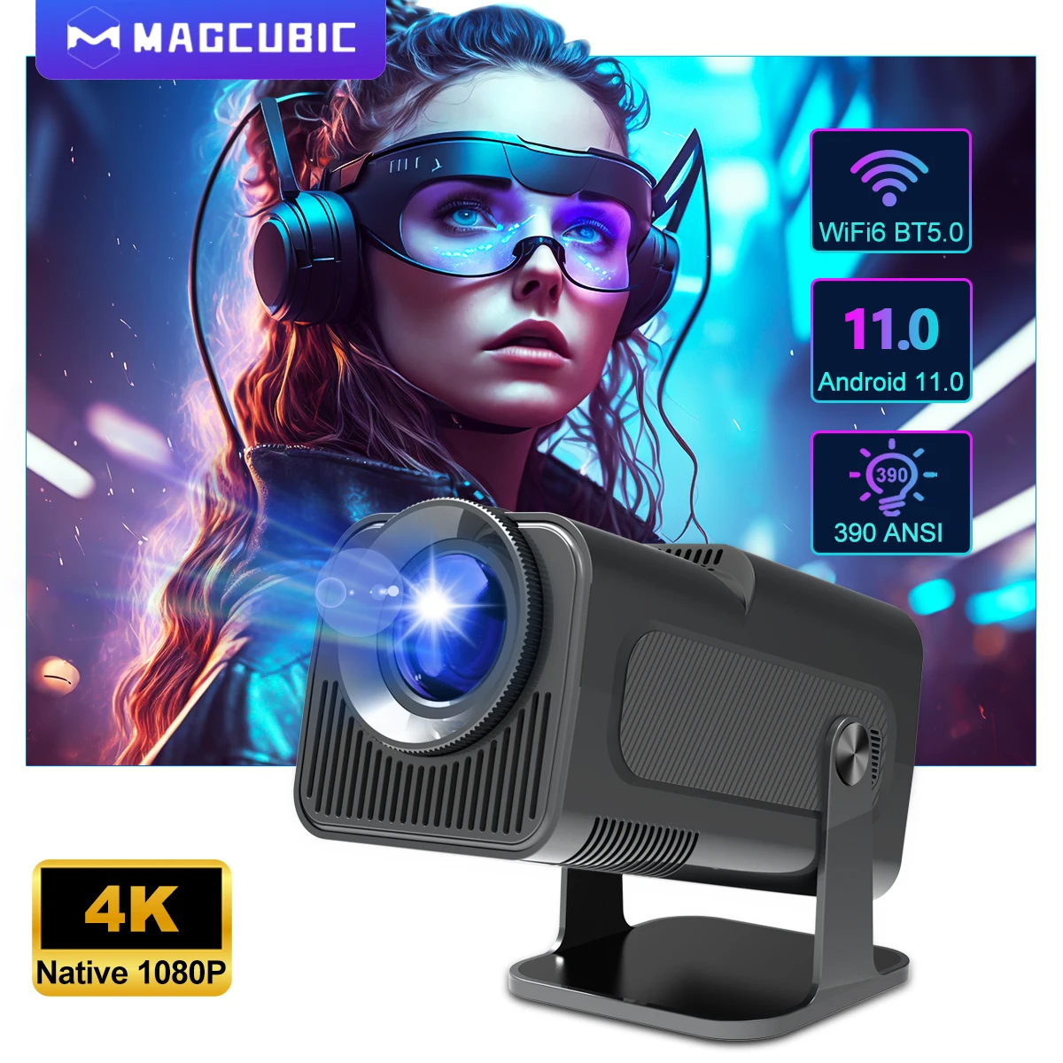 1080P Android Projector 4K Native Cinema Outdoor Portable Projetor