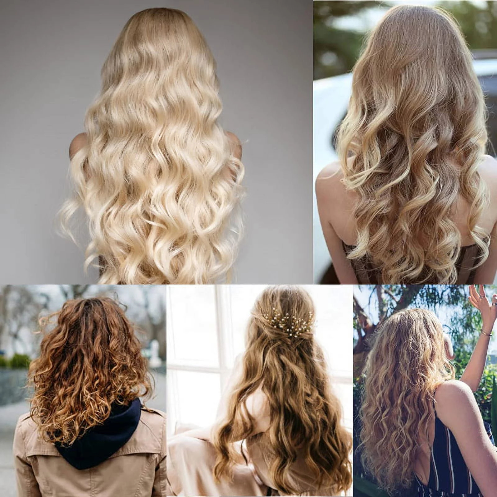 Hair Curlers 5 in 1 Curling Wand Set with Barrel Hair Crimper for Women Beach Waver Curling Iron Wand Fast Heating Hair Wand in All Hair Type Gold 22mm