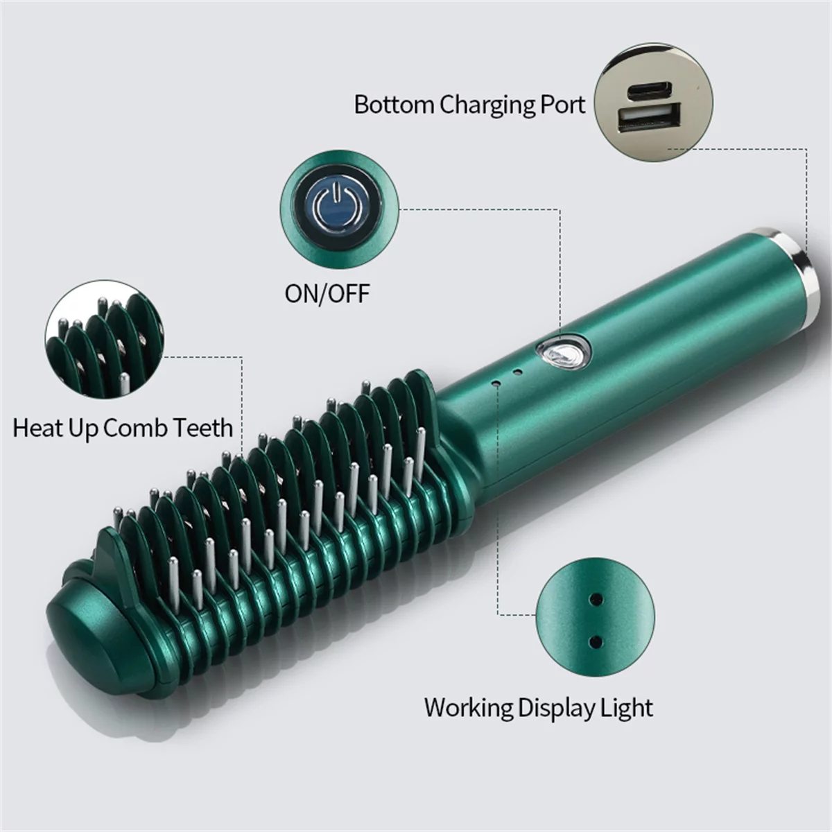 Hair Straightener Anti-scalding Ceramic Hair Curler 2 in 1 Electric Hair Comb Wireless Curling Iron Hair Brush Fast Heating USB Rechargeable