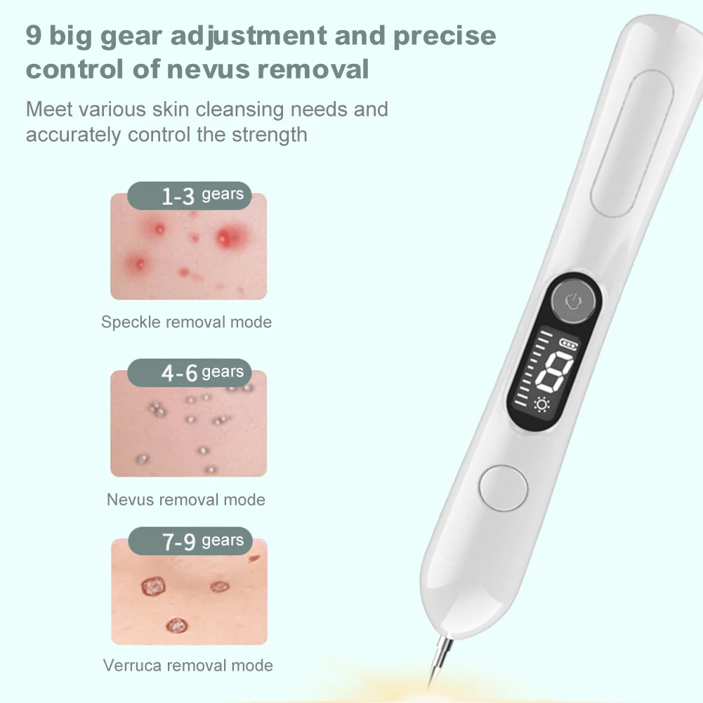 (White) Laser Plasma Pen Skin Tag Removal Mole Removal Freckles Warts Tattoo Dark Spot Removal LCD Multifunctional Beauty Tool Portable 9 Gears