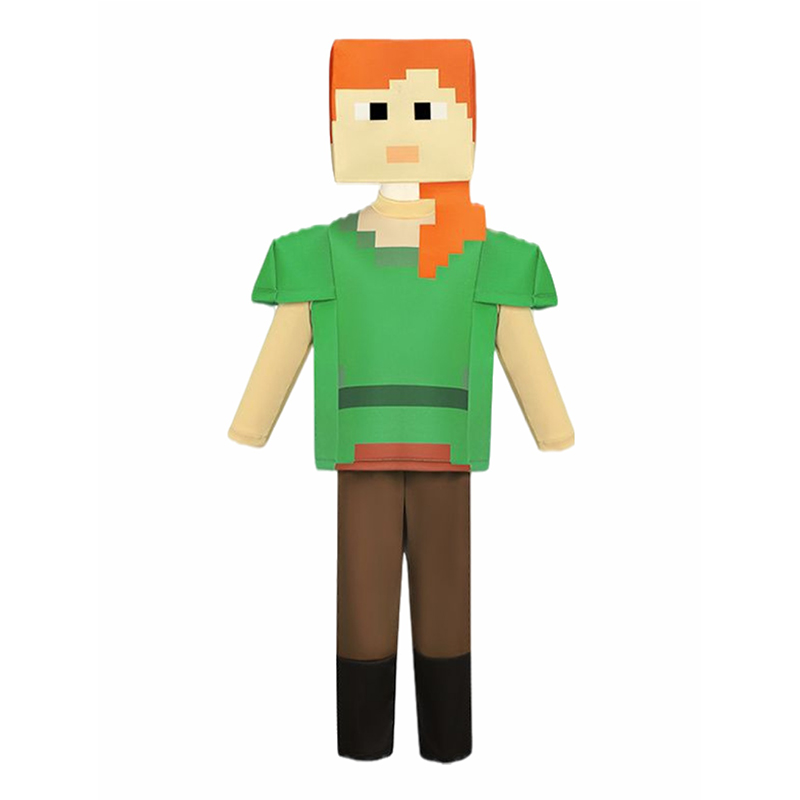 (S 105~115cm) Minecraft Alex MC Game Theme Cosplay Character Classical Suit Halloween Kid with Headgear