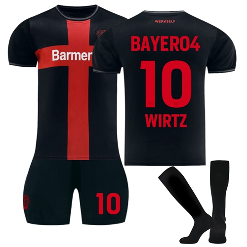2324 Leverkusen Home Jersey with WIRTZ Number 10 Football Kits for Kids Football Shirt Football Shirts Shorts and Socks Set Football Gifts for Boys