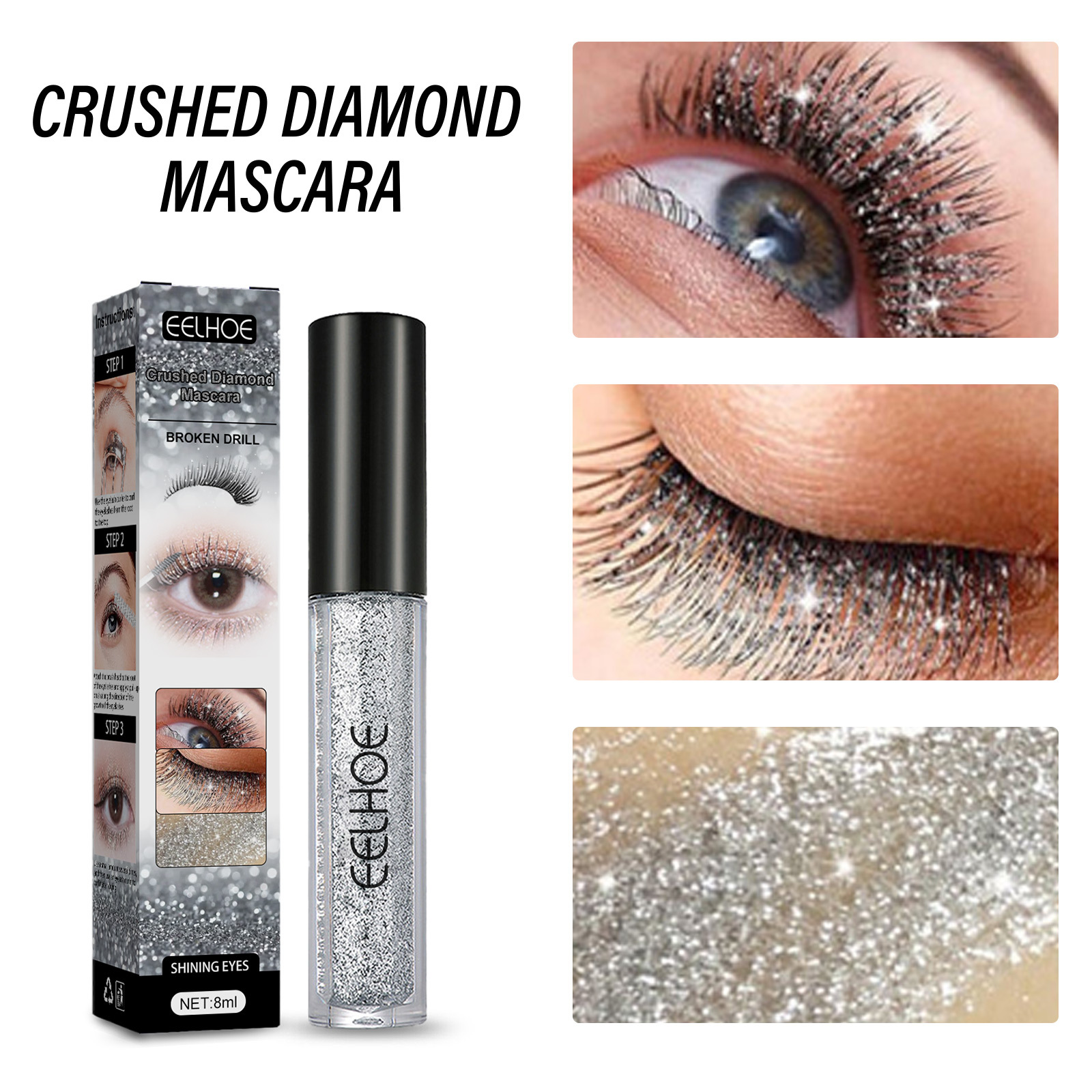 (1pc Mascara) Diamond Glitter Mascara Quick Dry Long Lasting Waterproof Curling Thick Shiny Eyelash Sexy Mascara Stereotyping Shining Beauty Makeup  Cosmetics Tool UK