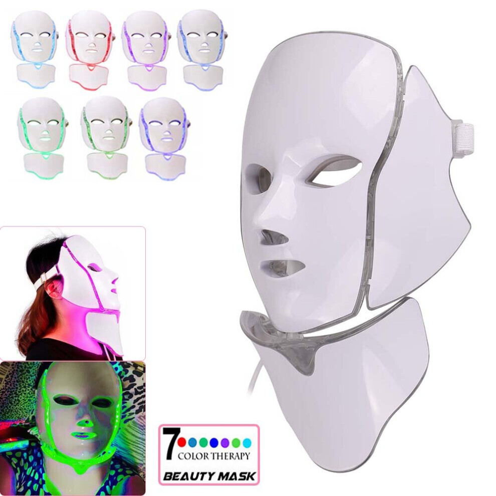 7 LED Face Mask Neck Rejuvenation Therapy Wrinkles Anti aging Light Therapy Face Care UK