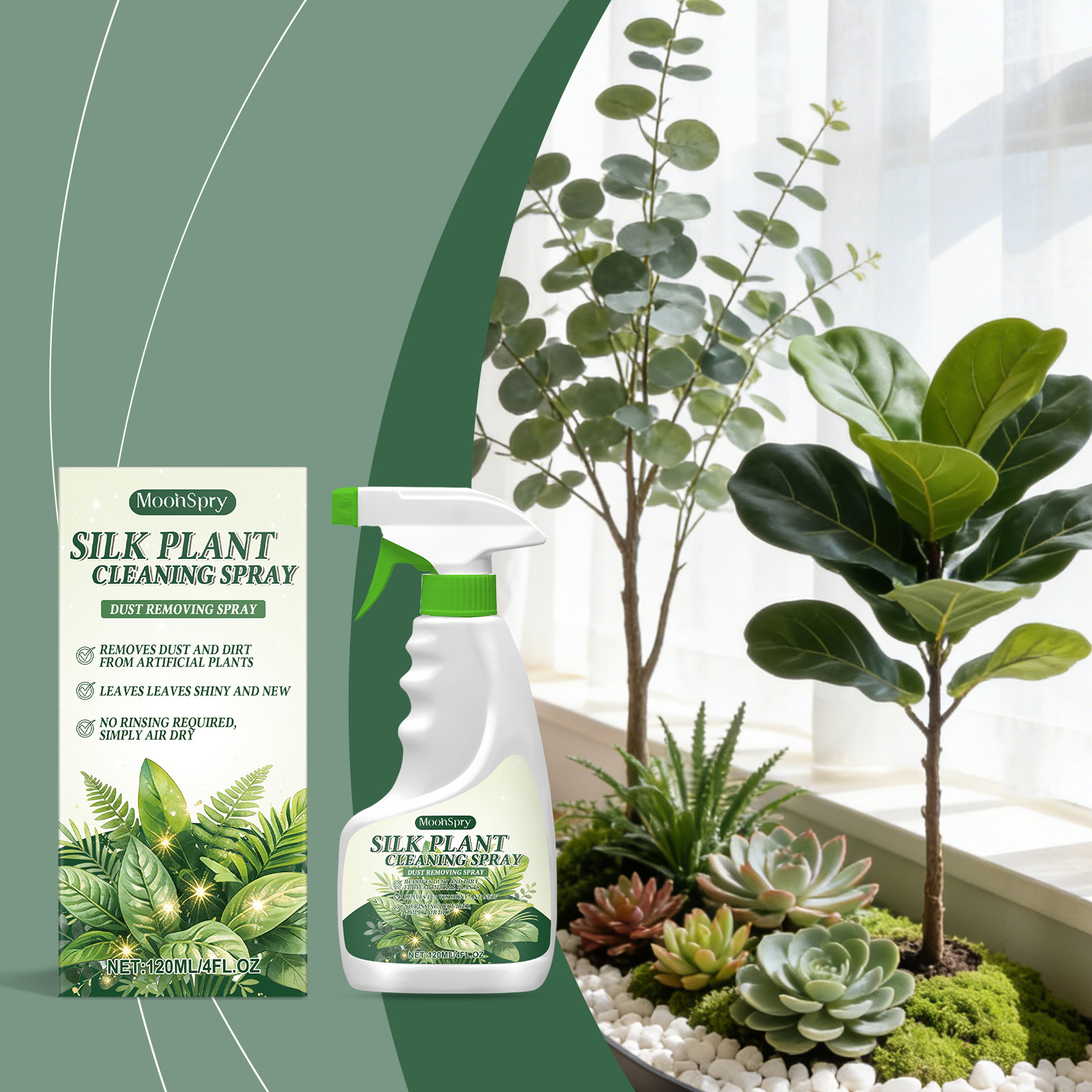 Artificial Plant Cleaner Spray Restore Shine Natural Texture No Rinse Faux Greenery Home Office Decor Dust Remover ﻿