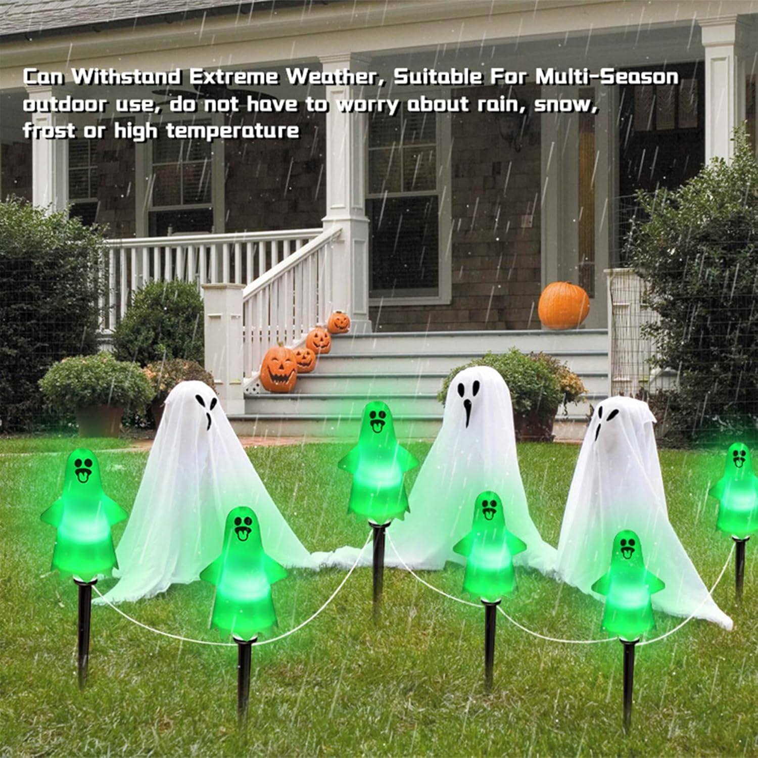 Halloween Ground Lights with Solar Panel Ghost Decoration Pathway Lighting Light Energy-efficient Weatherproof Yard Stake Lights