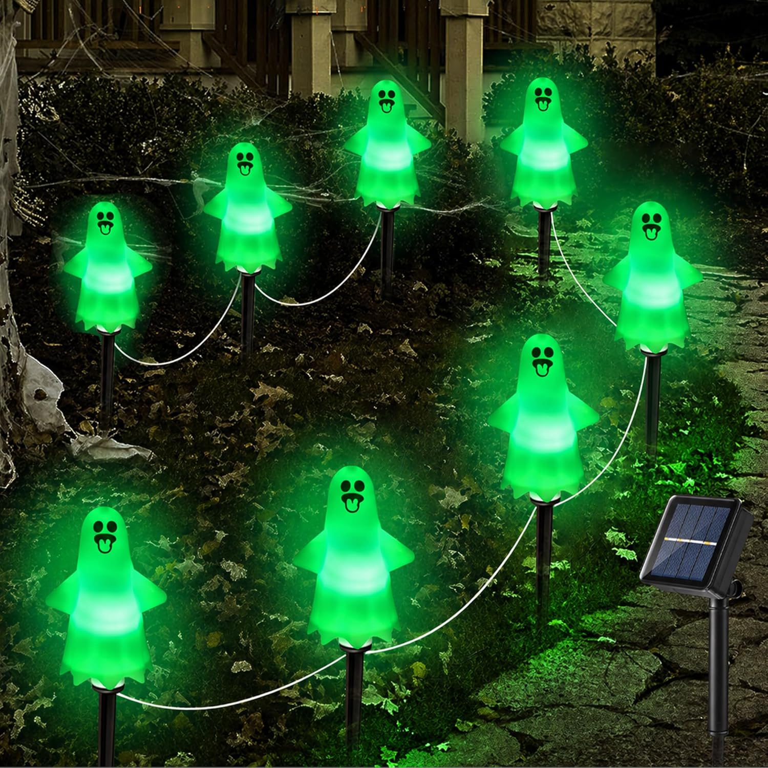 Halloween Ground Lights with Solar Panel Ghost Decoration Pathway Lighting Light Energy-efficient Weatherproof Yard Stake Lights