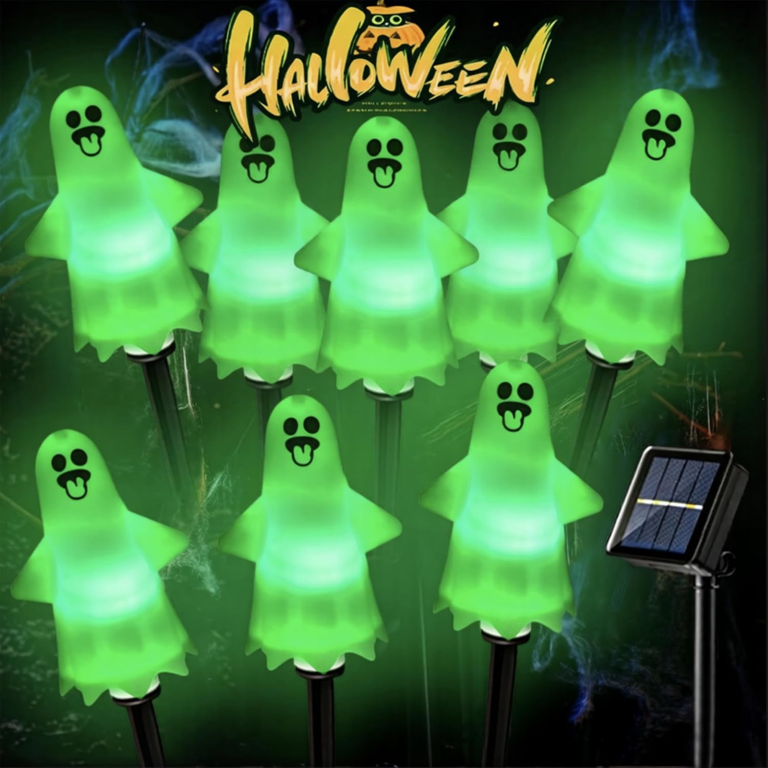 Halloween Ground Lights with Solar Panel Ghost Decoration Pathway Lighting Light Energy-efficient Weatherproof Yard Stake Lights