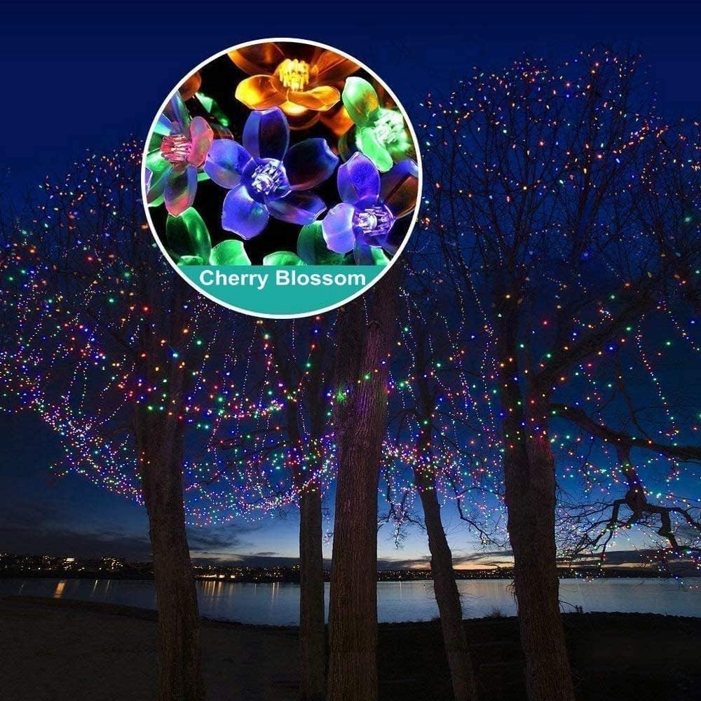 Solar String Lights Garden 23ft 8 Modes 50 LED Blossom Solar Powered Fairy Lights Waterproof Outdoor Flower String Lights for Patio Yard Tree Home Lawn Wedding