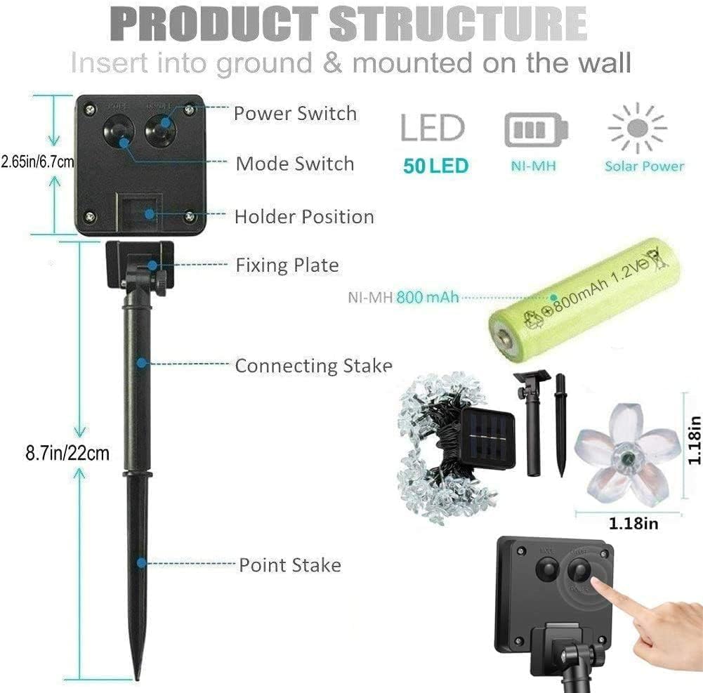 Solar String Lights Garden 23ft 8 Modes 50 LED Blossom Solar Powered Fairy Lights Waterproof Outdoor Flower String Lights for Patio Yard Tree Home Lawn Wedding