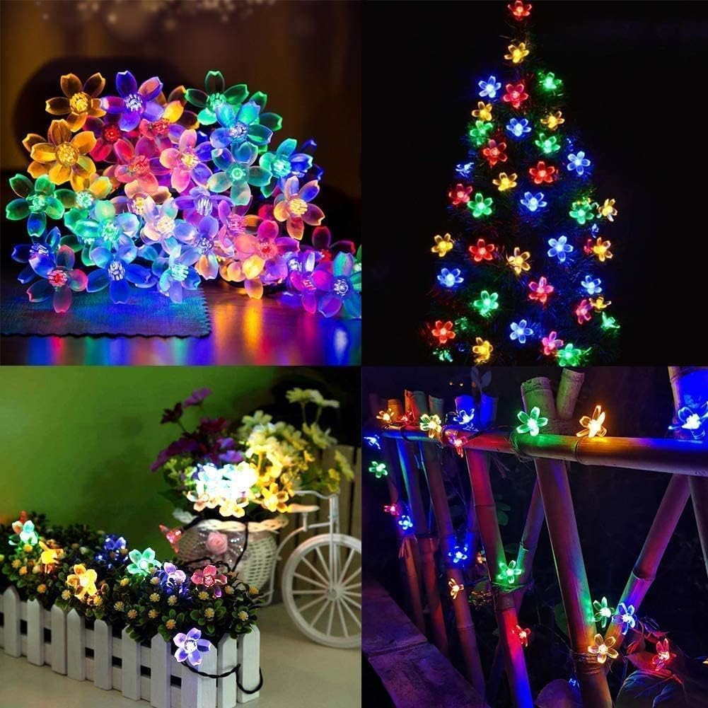 Solar String Lights Garden 23ft 8 Modes 50 LED Blossom Solar Powered Fairy Lights Waterproof Outdoor Flower String Lights for Patio Yard Tree Home Lawn Wedding
