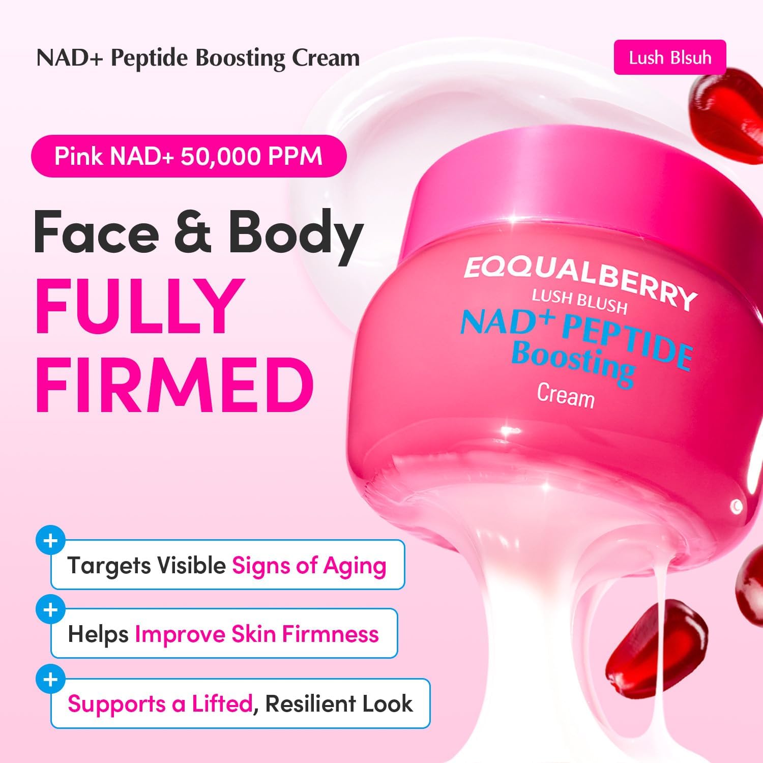 EQQUALBERRY NAD Peptide Boosting Cream 50ml Hydrating Barrier Supporting Moisturiser with NAD Peptides Ceramides Daily Skin Comfort Vitality Support New