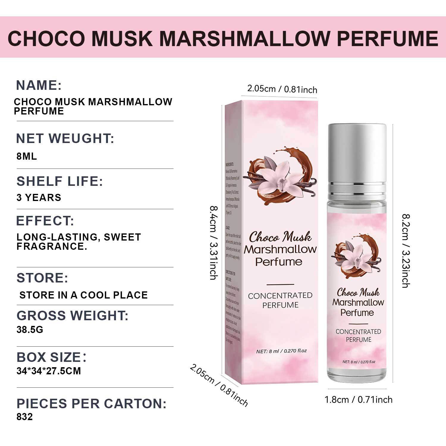 Chocolate Musk Marshmallow Perfume Long Lasting Sweet Gourmand Fragrance For Daily Wear And Romantic Occasions 8ml