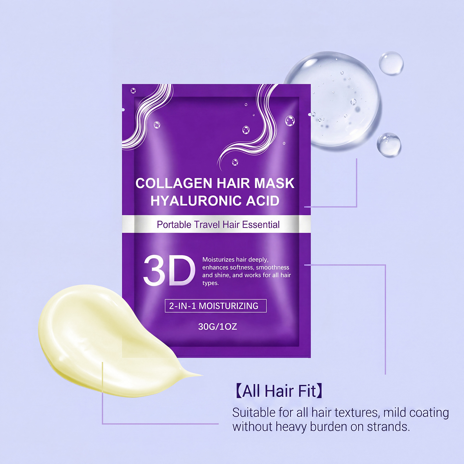 Collagen Hair Mask Mild Soft Smooth Repair Frizzy Hair Strands Daily Beautiful Hair Care Treatment