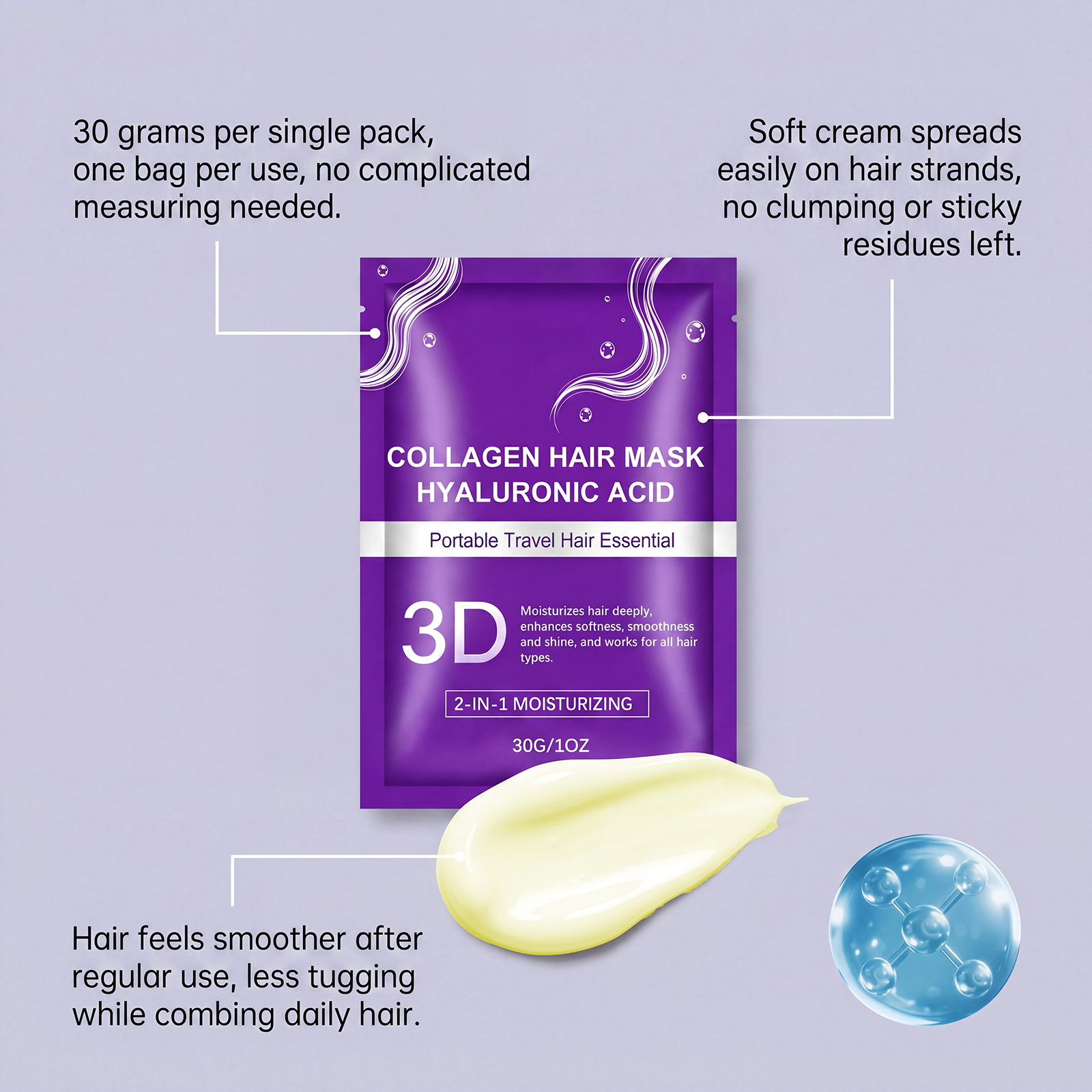 Collagen Hair Mask Mild Soft Smooth Repair Frizzy Hair Strands Daily Beautiful Hair Care Treatment