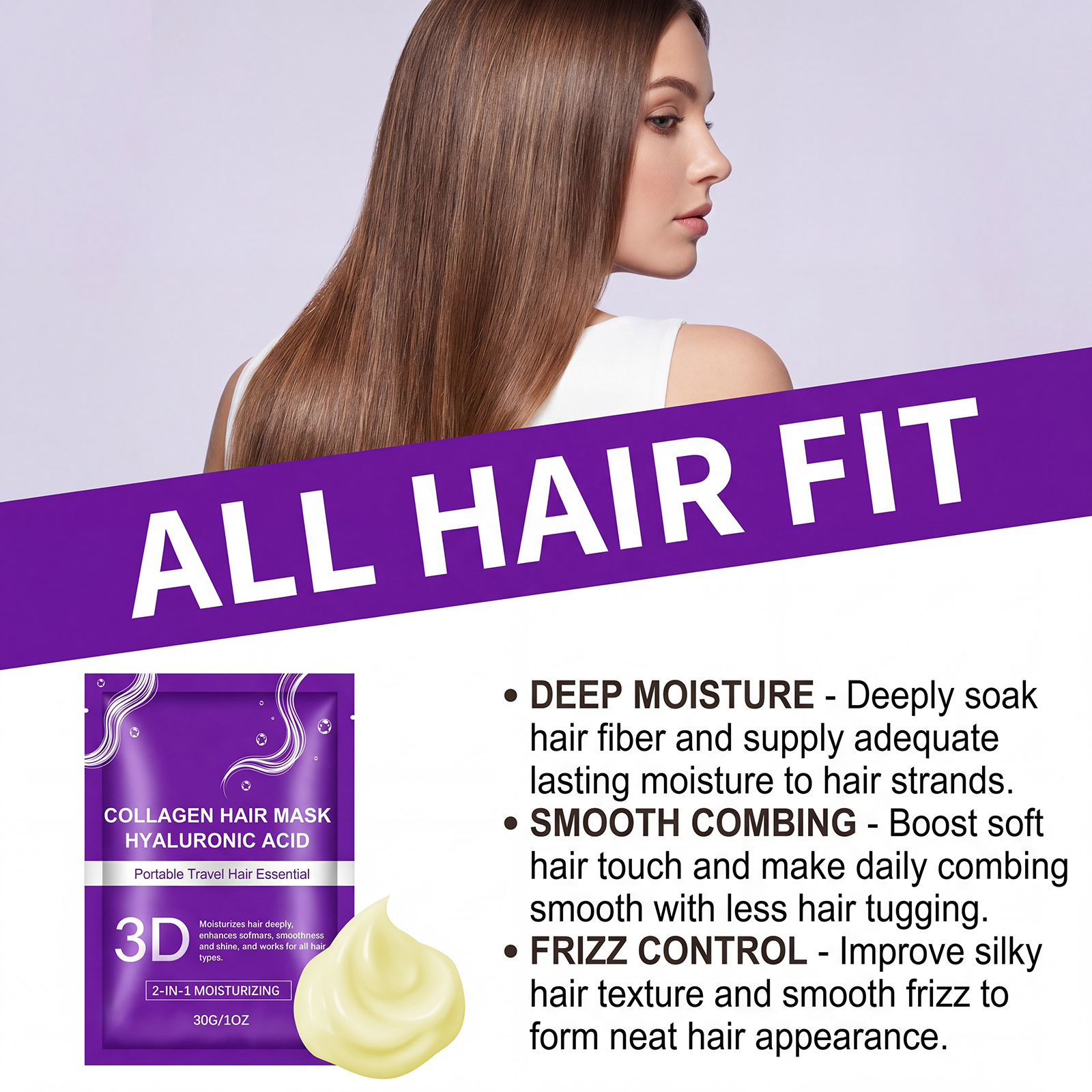 Collagen Hair Mask Mild Soft Smooth Repair Frizzy Hair Strands Daily Beautiful Hair Care Treatment