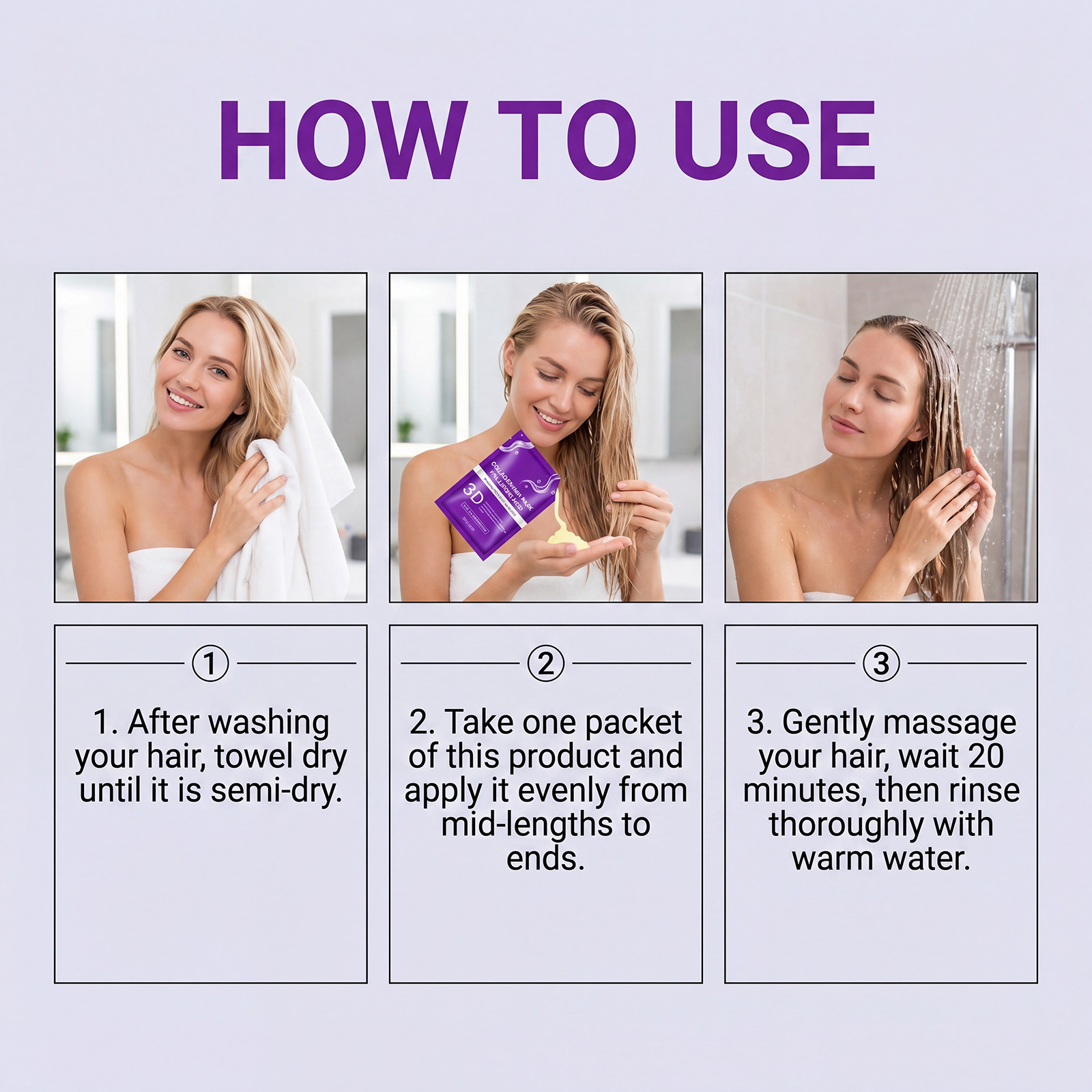 Collagen Hair Mask Mild Soft Smooth Repair Frizzy Hair Strands Daily Beautiful Hair Care Treatment