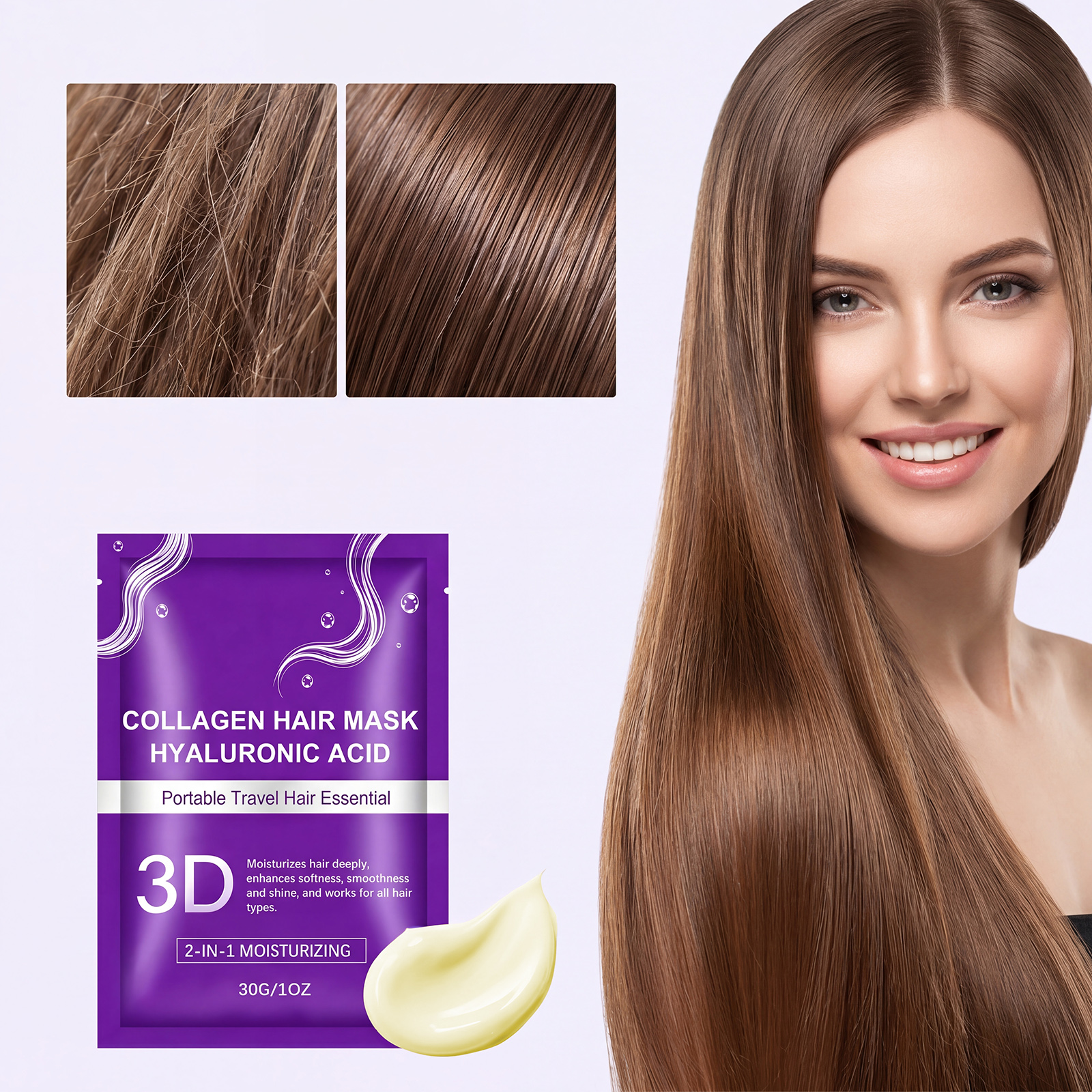 Collagen Hair Mask Mild Soft Smooth Repair Frizzy Hair Strands Daily Beautiful Hair Care Treatment