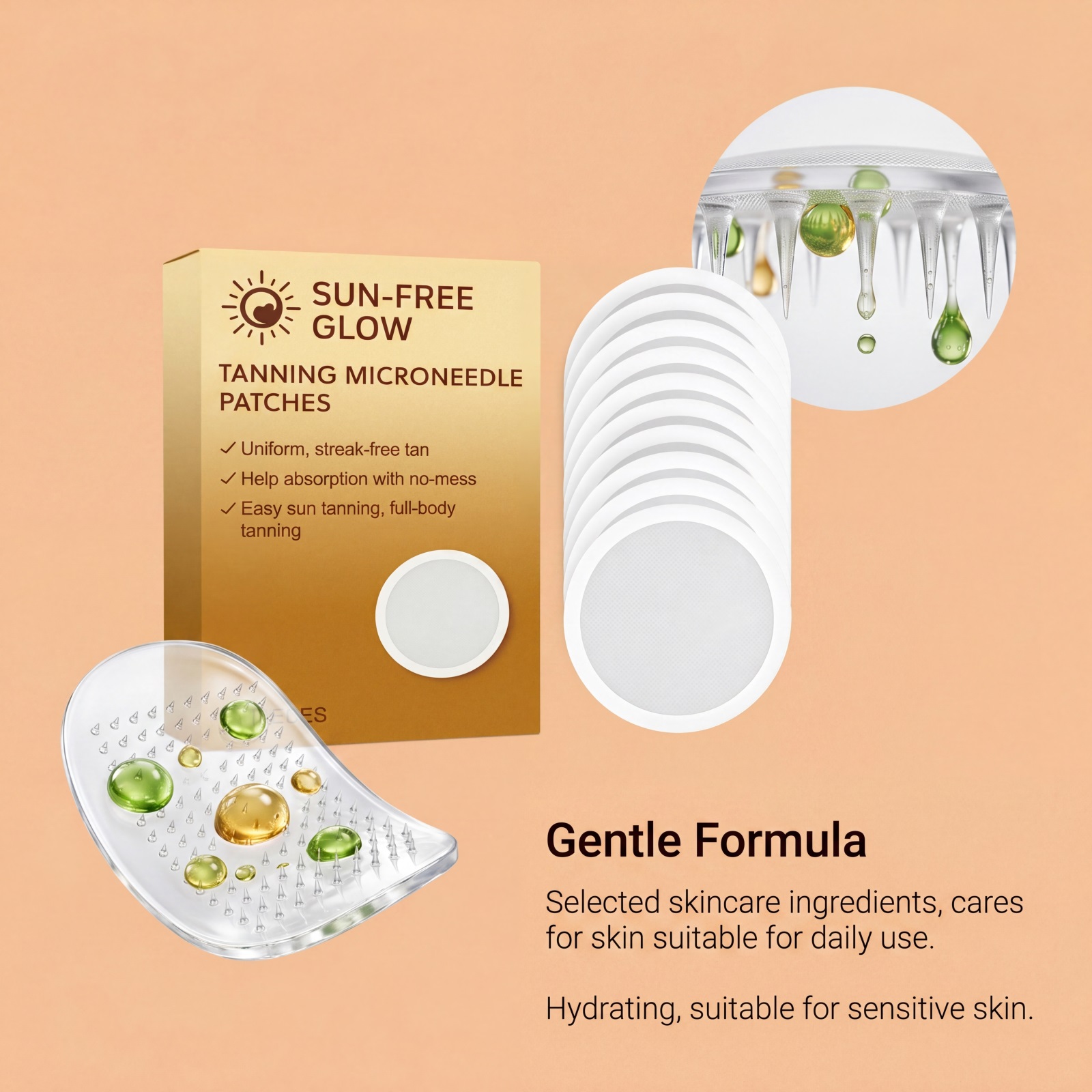 Sunless Tanning Microneedle Patch Micro Release Easy Apply Even Color Mild Sensitive Skin Use